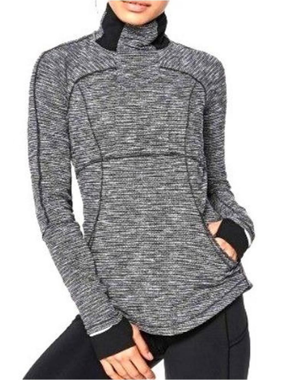 Women's Gray Marled Pullover Mock Neck Top